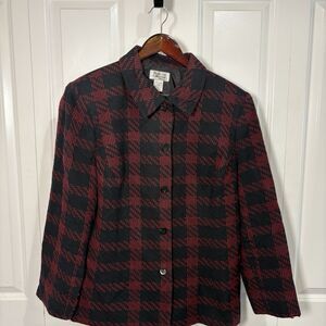 Style & Co Coat Womens 16W Red Black Plaid Button Up Plus Fall Core Timeless